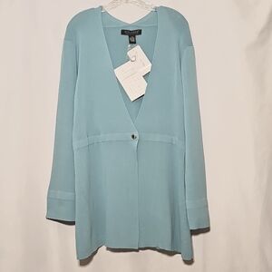 NWT Dialogue Womens Turquoise Blue All-season Euro Crepe Knit Cardigan Size 1X